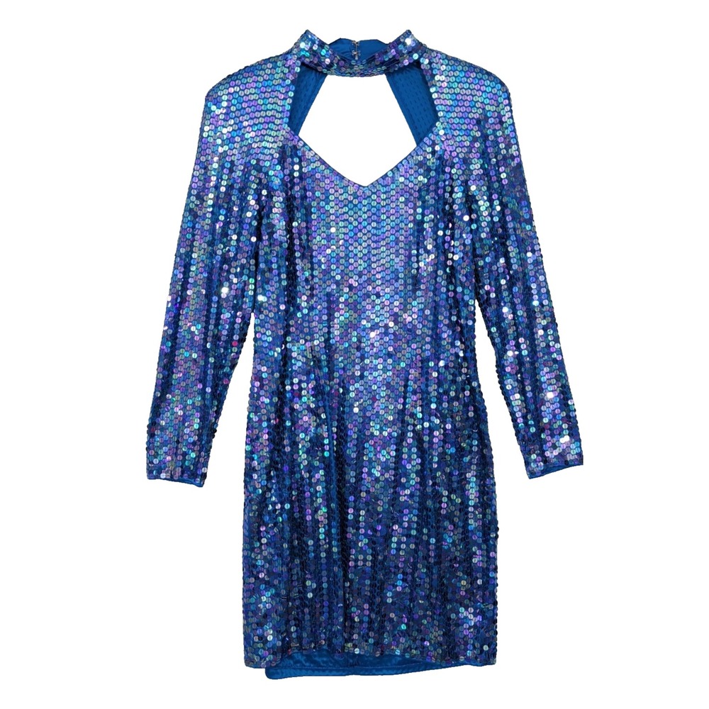 Vintage Stenay Sequin Choker Dress Womens 14 Long Sleeve Open Back‎ Party Glam